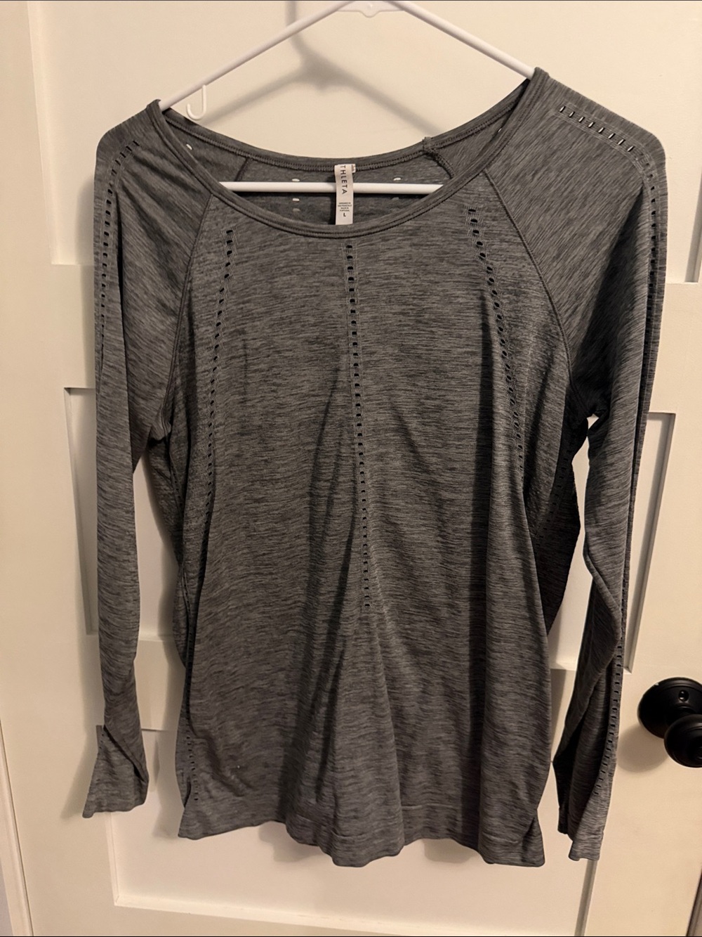 Athleta Gray Long Sleeve Eyelet Detail Top
